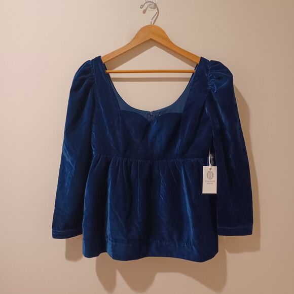Tuckernuck Navy Velvet Blouse - Picture 4 of 9